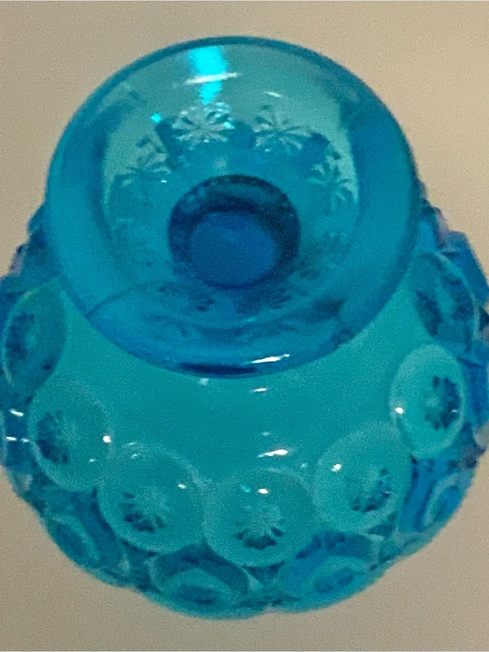 Vintage Blue Moon and Star Glass Candy Dish with Lid